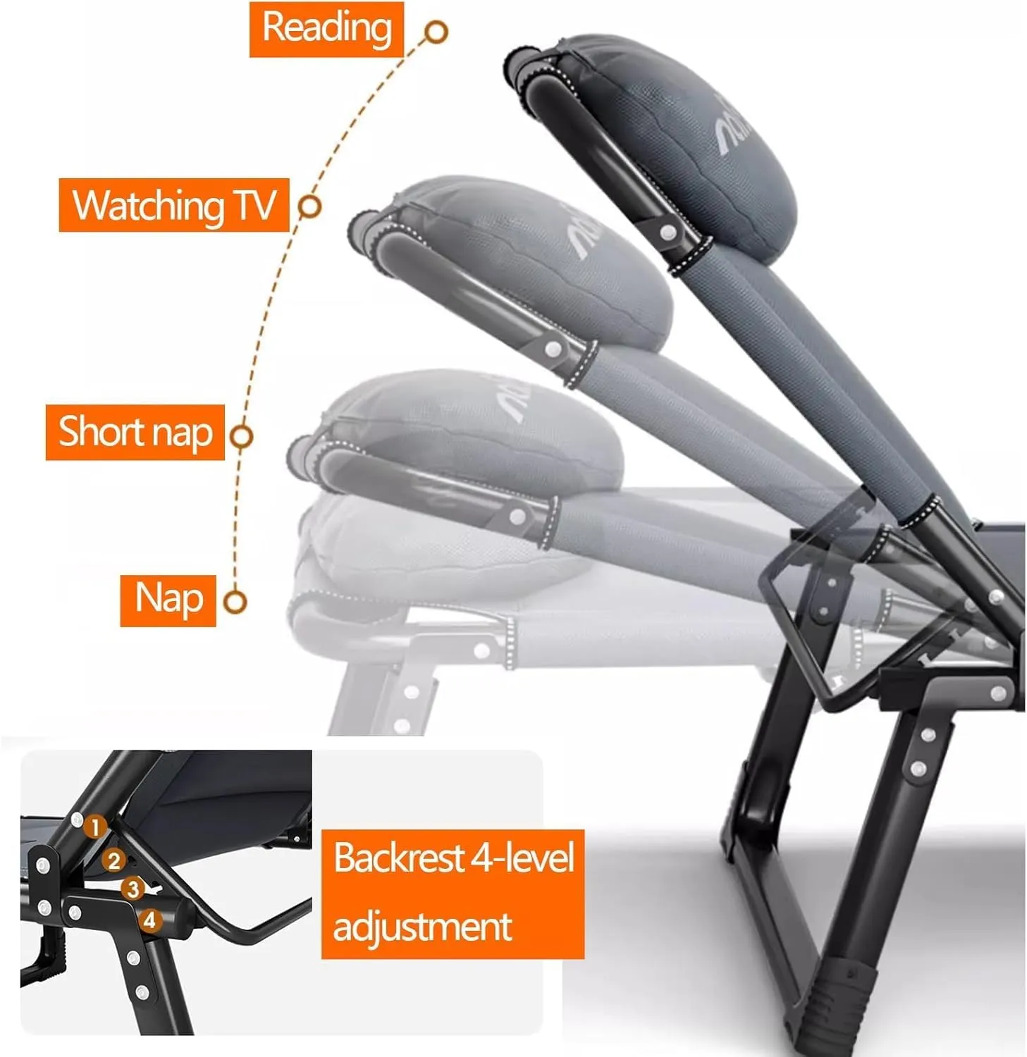 Folding Camping Bed 4-Level Adjustable Backrest Camping Cot with Pillow Lounge Chair Load 385lbs with Mattress Folding Cot