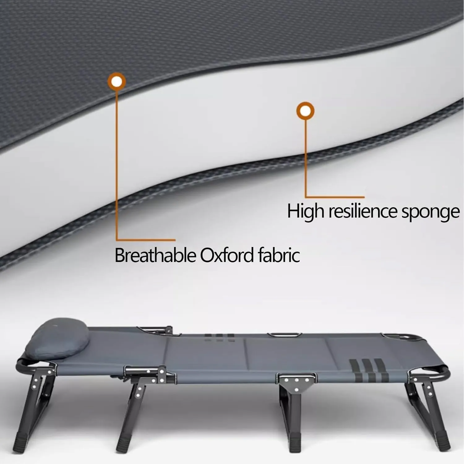 Folding Camping Bed 4-Level Adjustable Backrest Camping Cot with Pillow Lounge Chair Load 385lbs with Mattress Folding Cot