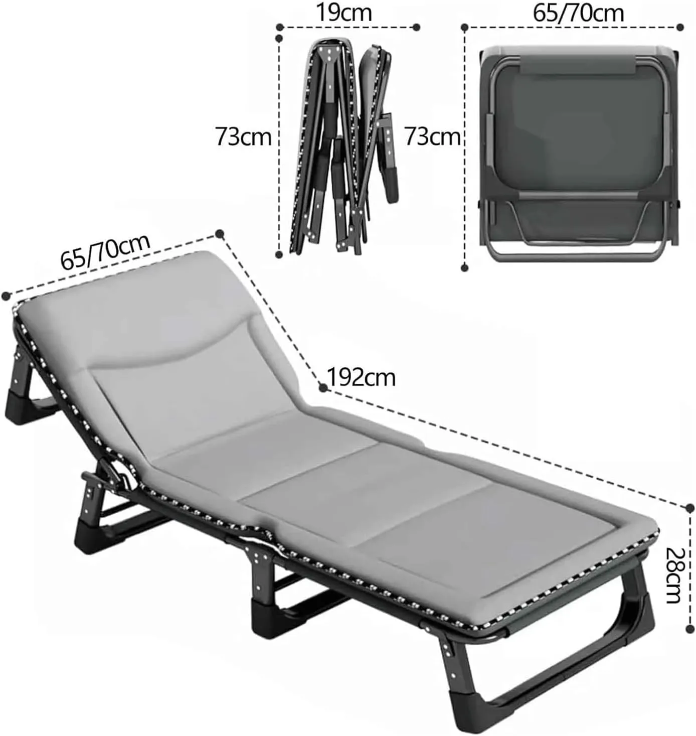 Folding Camping Bed 4 Positions Adjustable Camping Cot W/Mattress and Pillow Lounge Chair Load 200kg Portable Folding Bed