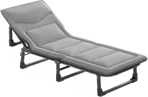 Folding Camping Bed Adjustable Backrest Camping Cot W/Mattress Sleeping Cots for Adults Lounge Chair Load 440lb Folding Cot