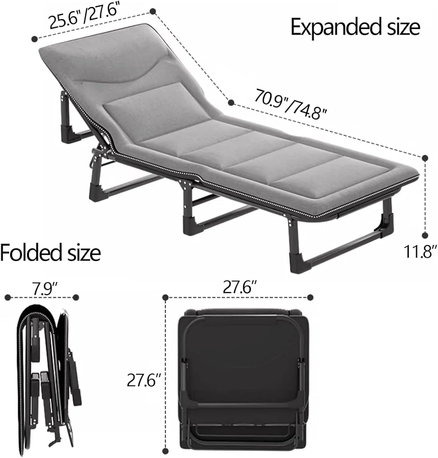 Folding Camping Bed Adjustable Backrest Camping Cot W/Mattress Sleeping Cots for Adults Lounge Chair Load 440lb Folding Cot