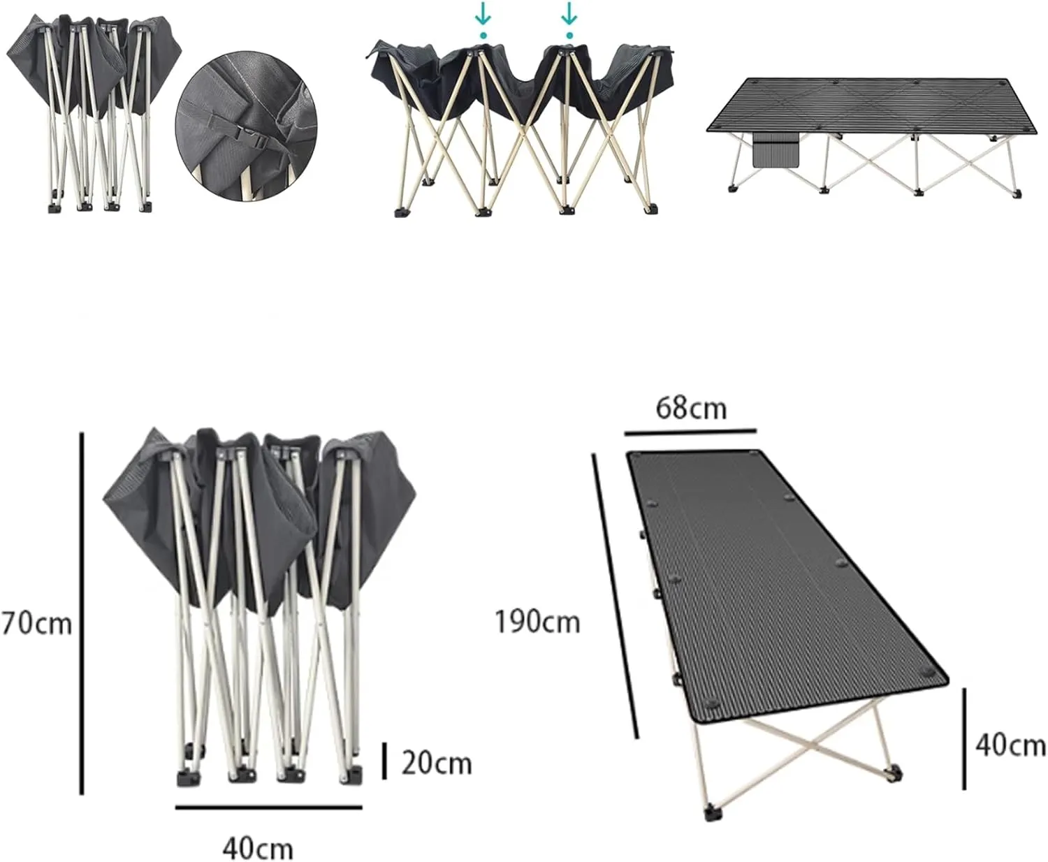 Folding Camping Bed for Adults, 190 * 68cm Heavy Duty Comfortable Sleeping Cots, Sturdy Portable Rollaway Bed for Outdoor Travel Indoor Office - Load Capacity 150kg