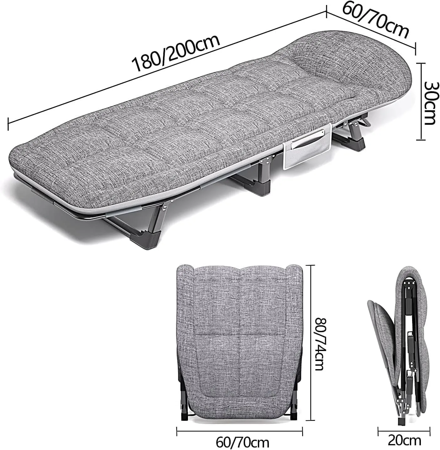 Folding Camping Bed W/Mattress and Pillow Camping Cot 6 Position Adjustable Backrest Sleeping Cots for Adults Folding Bed