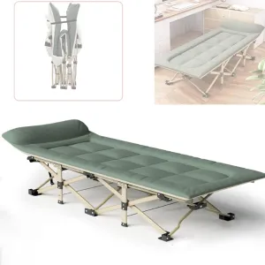 Folding Camping Beds for Adults, 70CM Extra Wide Heavy Duty Sturdy Sleep Bed Portable Strong Thicker Tubes Rollaway Bed for Outdoor Travel Office, Support 551lbs(Green)