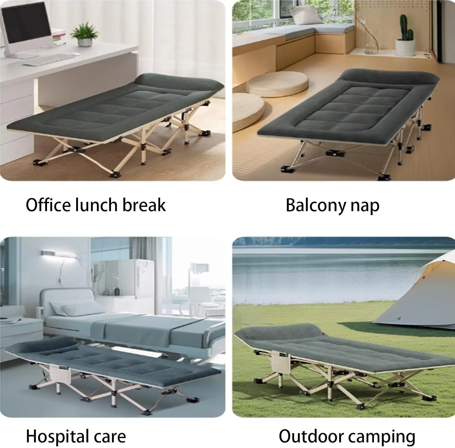 Folding Camping Beds for Adults, 70CM Extra Wide Heavy Duty Sturdy Sleep Bed Portable Strong Thicker Tubes Rollaway Bed for Outdoor Travel Office, Support 551lbs(Green)