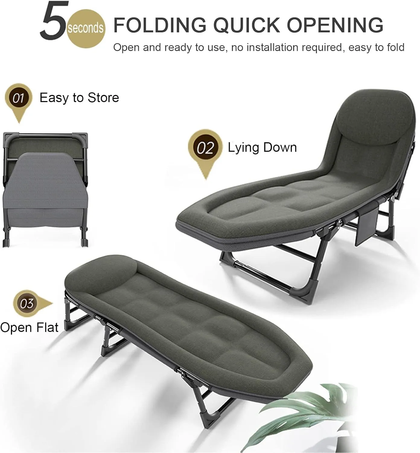 Folding Camping Cot, 5-Position Folding Chaise Lounge Chair for Indoor Outdoor Travel Heavy Duty Supports 330 Lbs, for Camping, Pool, Beach,B