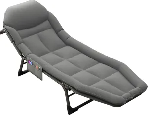 Folding Camping Cot, 5-Position Folding Chaise Lounge Chair for Indoor Outdoor Travel Heavy Duty Supports 330 Lbs, for Camping, Pool, Beach,B