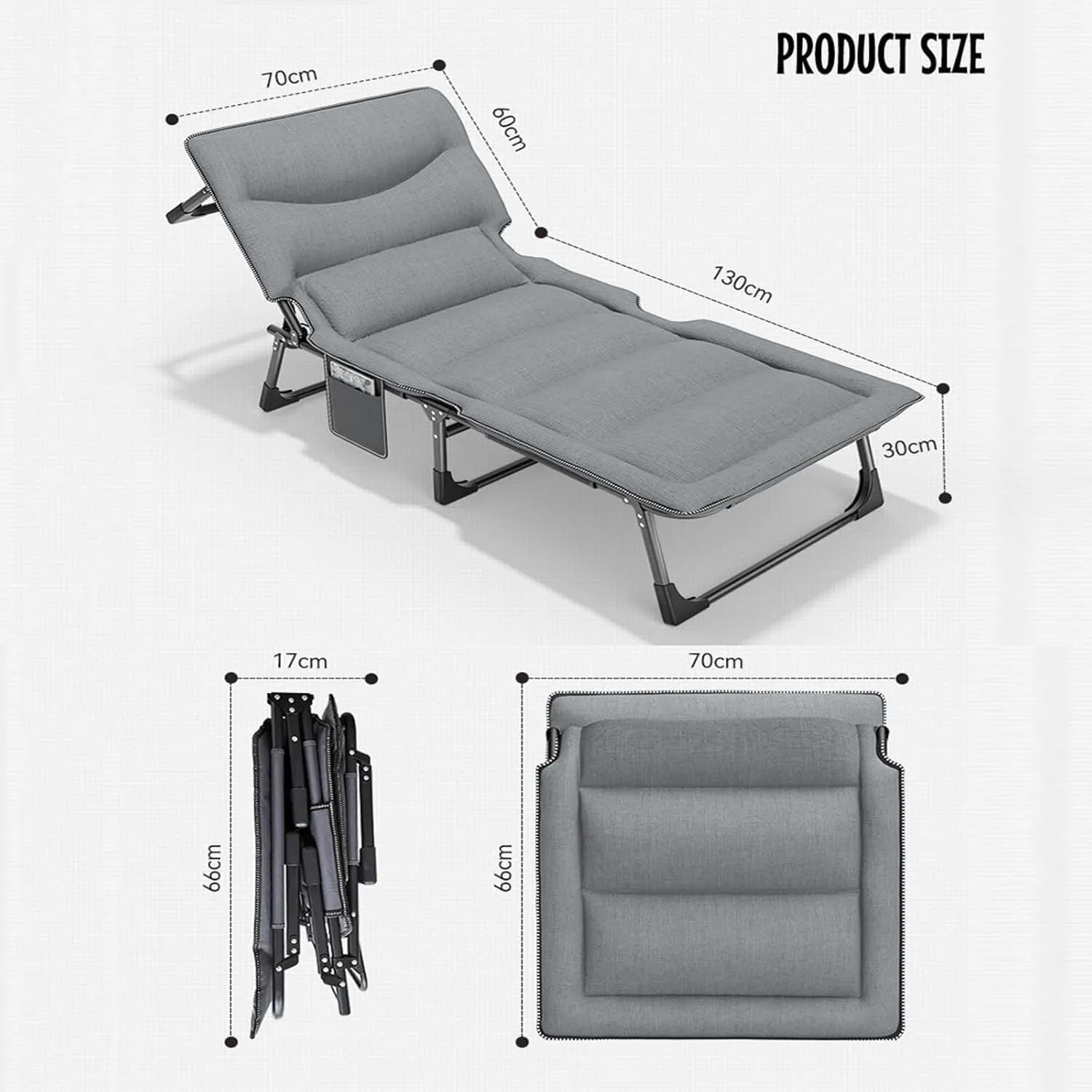 Folding Camping Cot Adjustable 4-Position Backrest Cots for Camping Load 150kg Camping Cots Portable Camping Cots for Adults