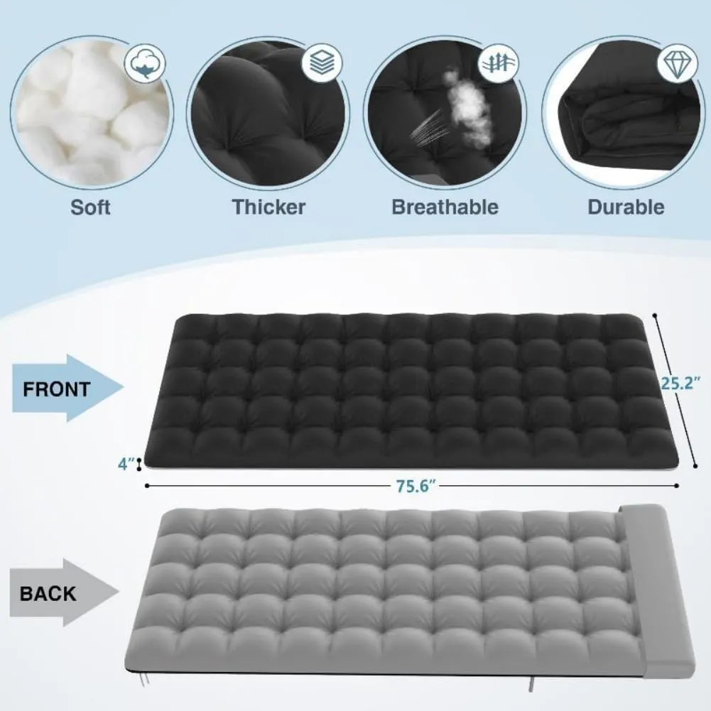 Folding Camping Cot, Adjustable 5 2 Positions Reclining Portable Outdoor Cot Heavy Duty Sleeping Bed Cots w/Pillow Mat Carry Bag, Chaise Lounge Chair (Black Cot Black Pad)