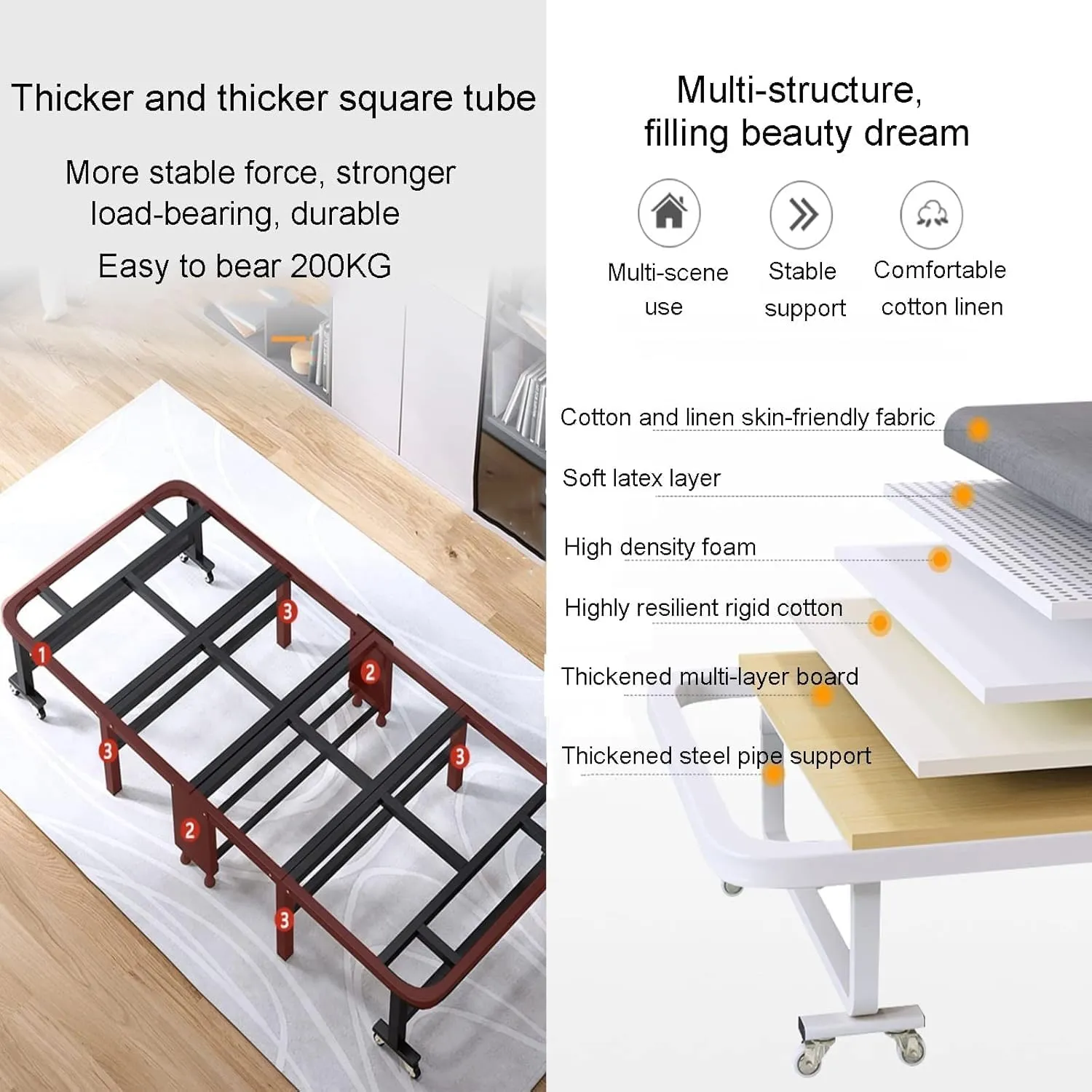 Folding Camping Cot Adjustable 6-Position Camping Cots for Adults Load200kg Cots for Camping with Casters Camping Cots