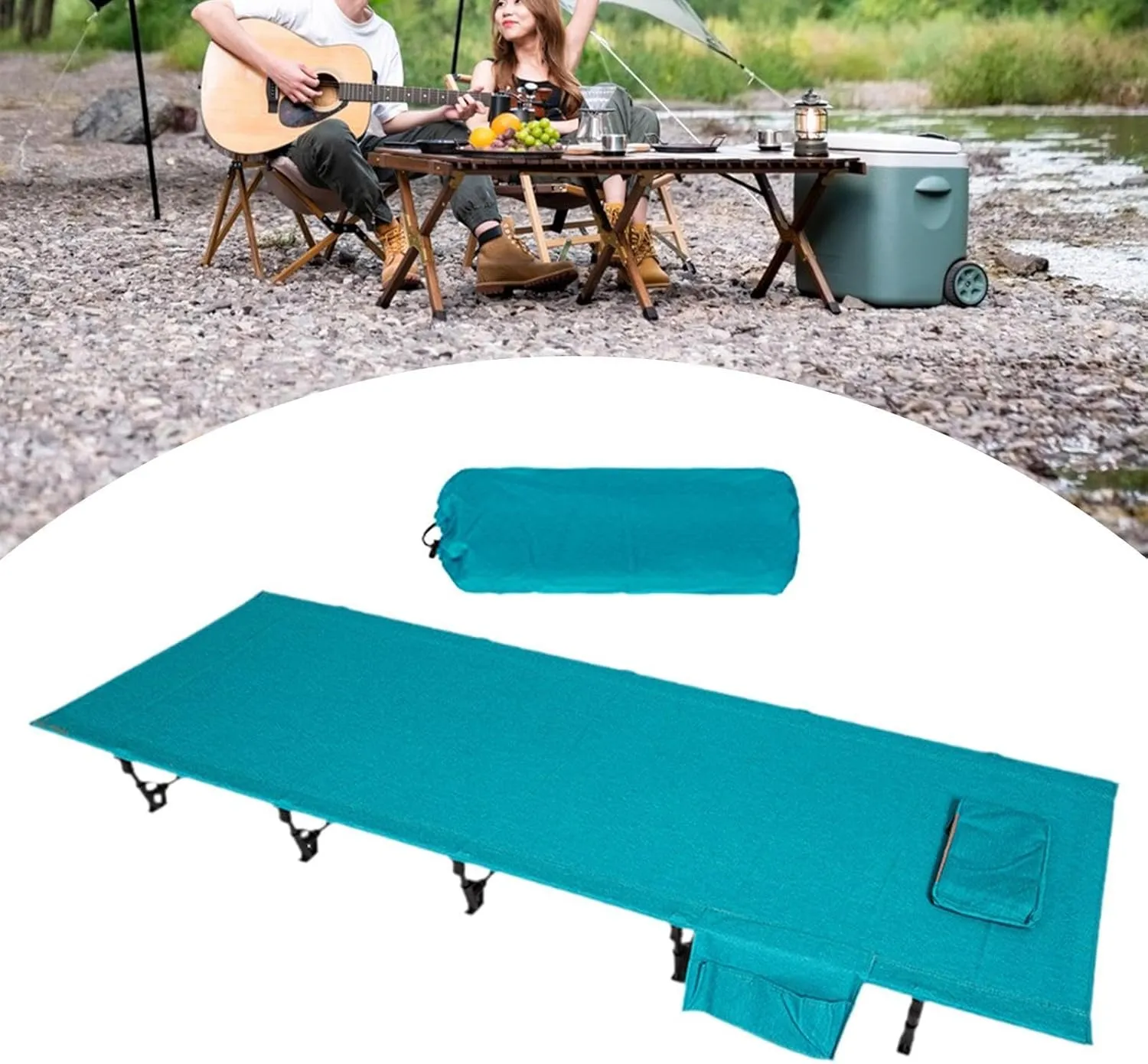 Folding Camping Cot Camp Bed with Storage Bag Practical Heavy Duty Sleeping Cot Outdoor Bed for Home RV Adults Office Napping, Blue