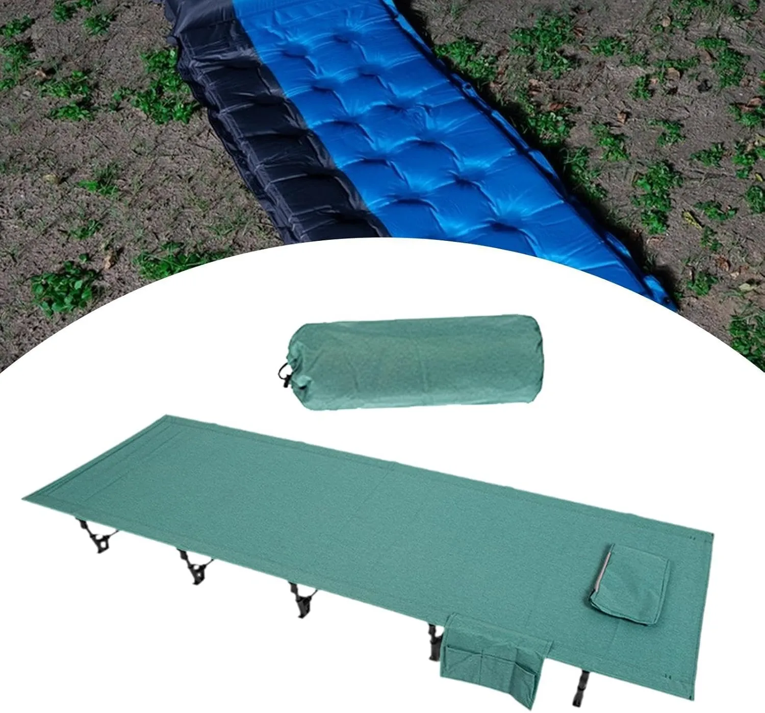 Folding Camping Cot Camp Bed with Storage Bag Practical Heavy Duty Sleeping Cot Outdoor Bed for Home RV Adults Office Napping, Green