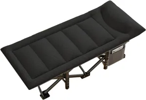 Folding Camping Cot, Folding Chaise Lounge Chairs Outdoor, Portable Folding Bed Cot Lounge Chair, for Home Office Outdoor Pool Patio Beach Travel (Color : Black, Size : 190x68cm)