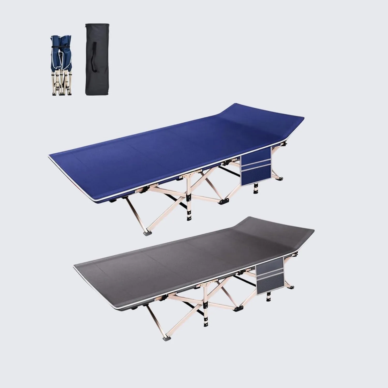 Folding Camping Cot for Adult, Camping Cot with Carry Bag and Side Pockets, Portable Camping Cot, Sleeping cot for Outdoor Trips, Camping, Beach Vacations(Cyan)