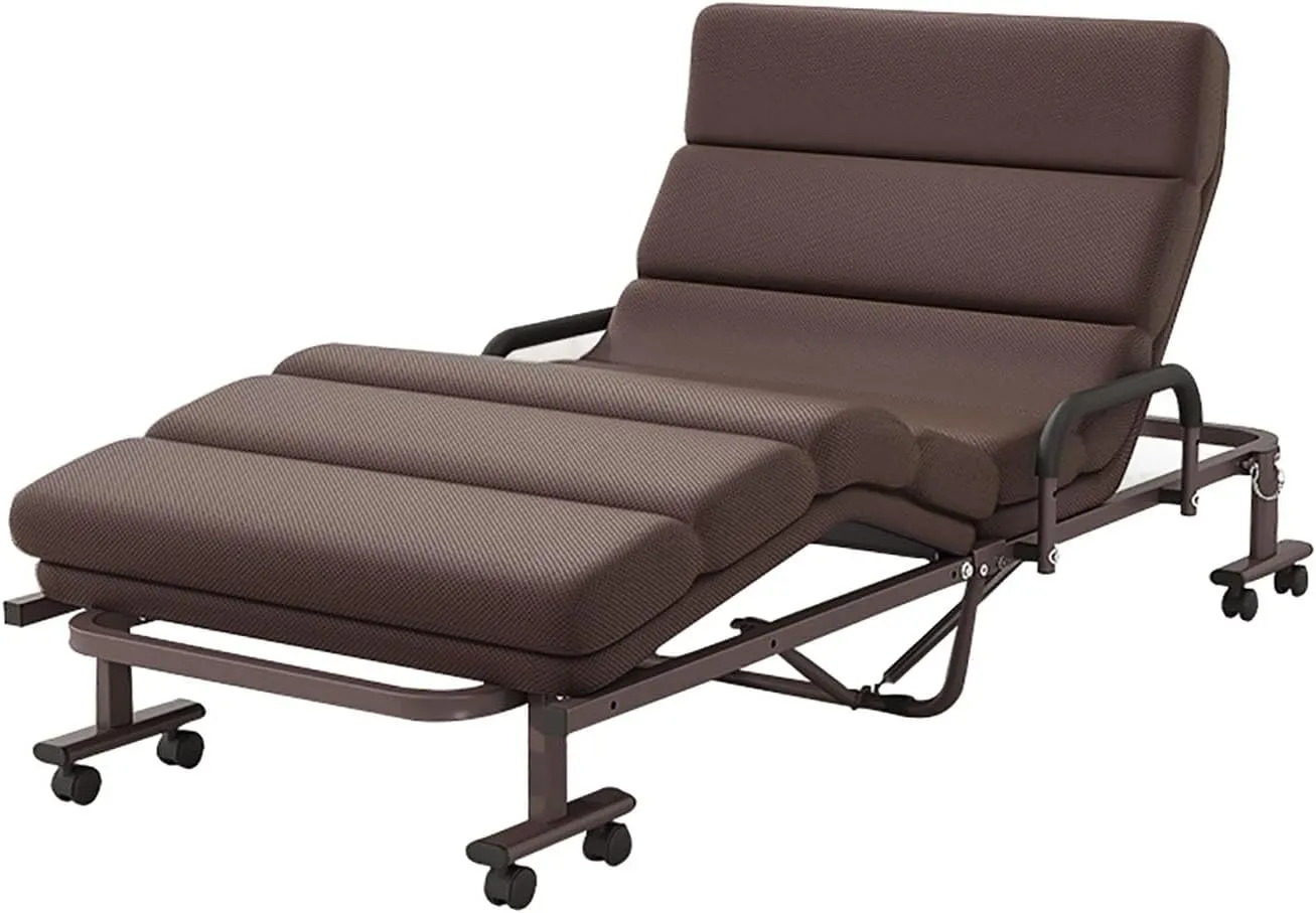 Folding Camping Cot for Adults, 6-Speed Adjustable Back，Heavy Duty Guest Bed with Adjustable Pillow, Sleeping Cots for Camping, Pool, Beach, Patio