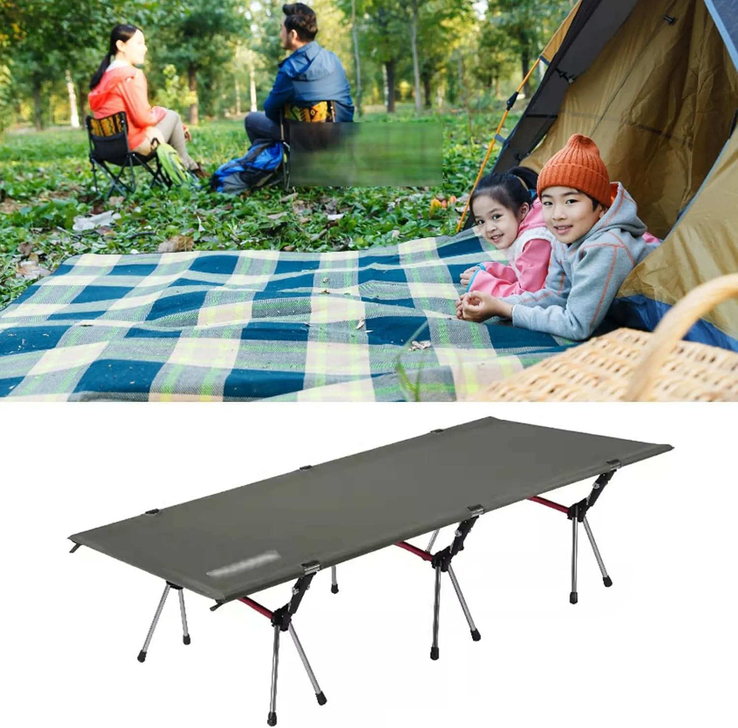 Folding Camping Cot for Adults, 74.8” Extra Length Travel Cot, Outdoor Sleeping Cots, Easy to Set up Camping Cot with Carry Bag, Support 300LBS(Black)