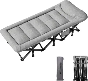 Folding Camping Cot for Adults, Heavy Duty Outdoor Bed with Carry Bag, Portable Travel Cot for Hiking, Mountaineering, Base Camp, and Outdoor Adventures