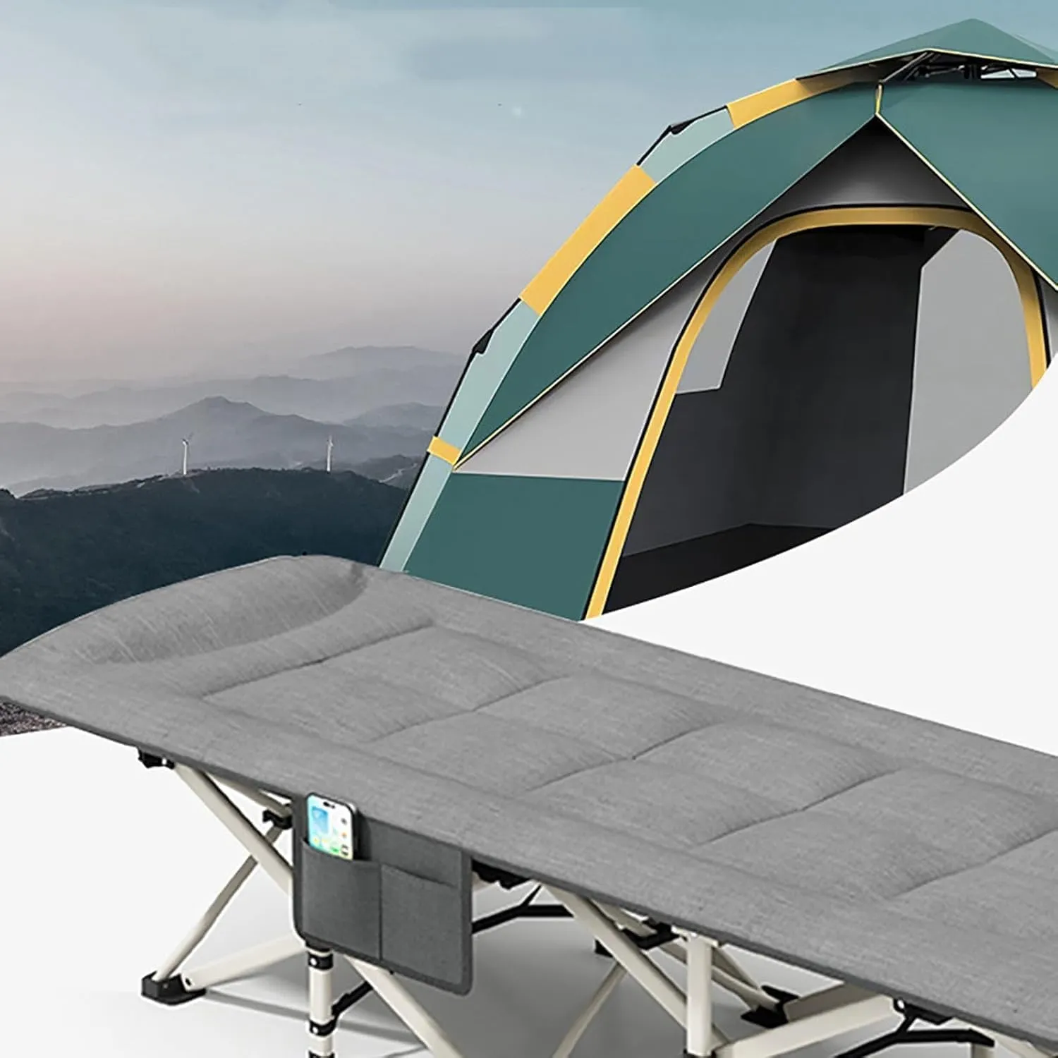 Folding Camping Cot for Adults, Heavy Duty Portable Bed with Pillow, Guest Bed for Home, Office Nap, and Outdoor Travel