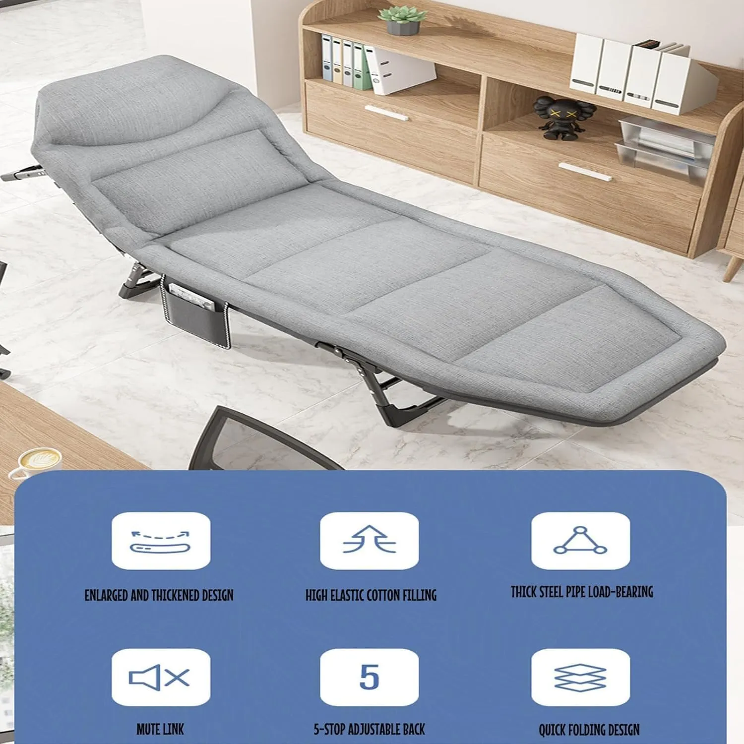 Folding Camping Cot for Adults Portable Outdoor Sleeping Bed 5-Position Adjustable Backrest Chaise Lounge Chair for Camping, Beach, Travel, Home Office Lunch Break