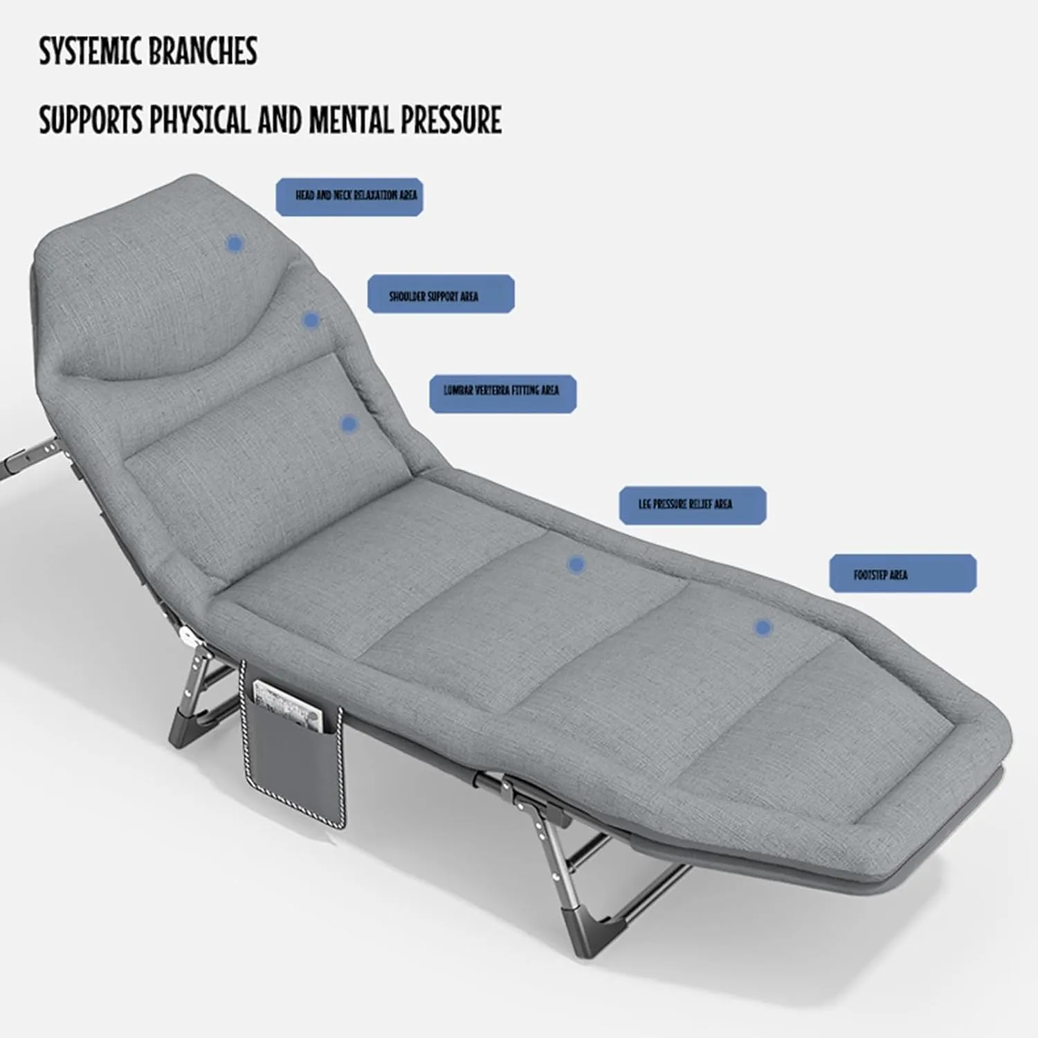 Folding Camping Cot for Adults Portable Outdoor Sleeping Bed 5-Position Adjustable Backrest Chaise Lounge Chair for Camping, Beach, Travel, Home Office Lunch Break