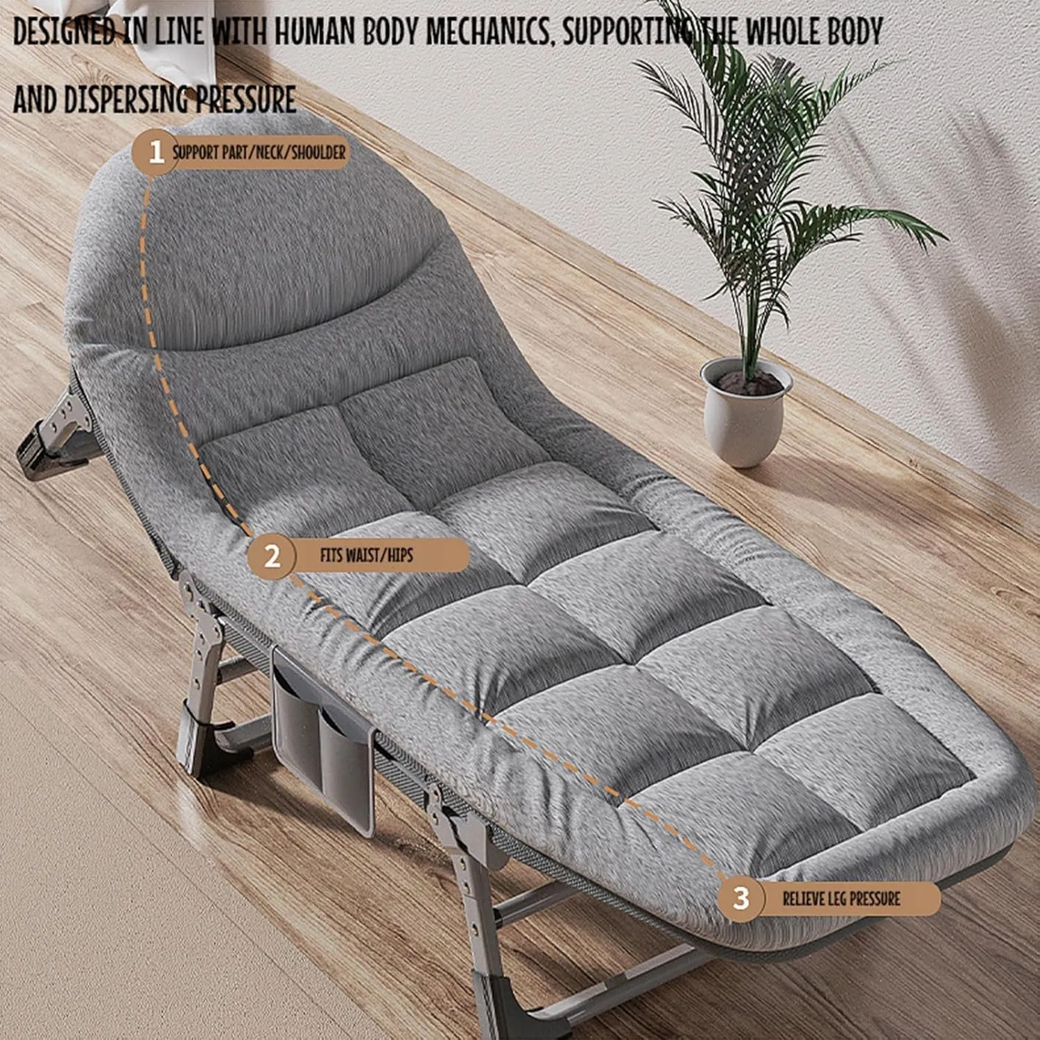 Folding Camping Cot for Adults w/Cushion and Pillow Heavy Duty Outdoor Cot Bed Tent Portable Sleeping Bed for Camp Office Use Supports 330 Lbs