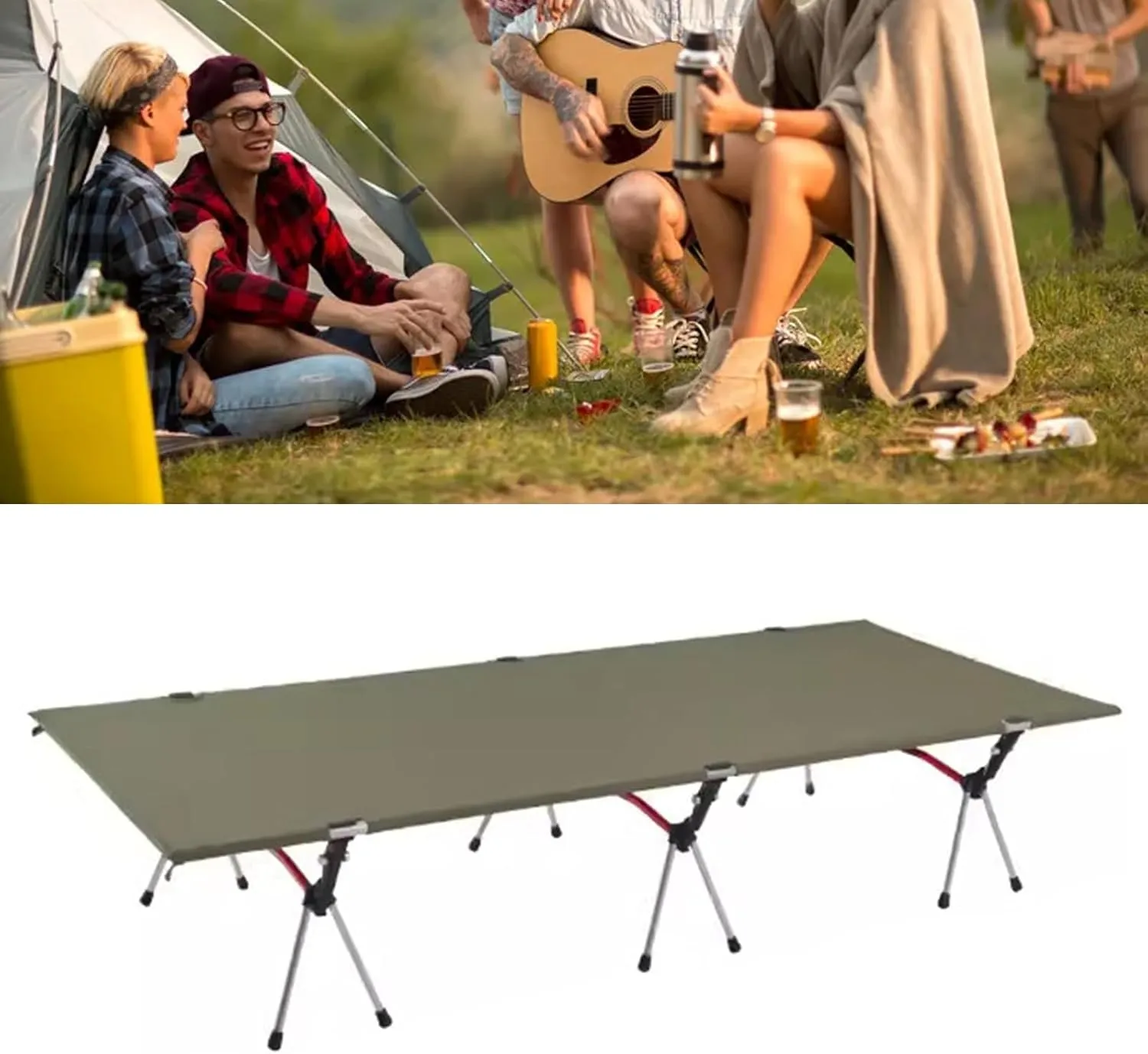 Folding Camping Cot for Adults,Portable Sturdy Sleeping Cot with Carry Bag, Support 300 lbs, Large Outdoor Foldable Travel Cots for Camping Beach Home Nap(Green)