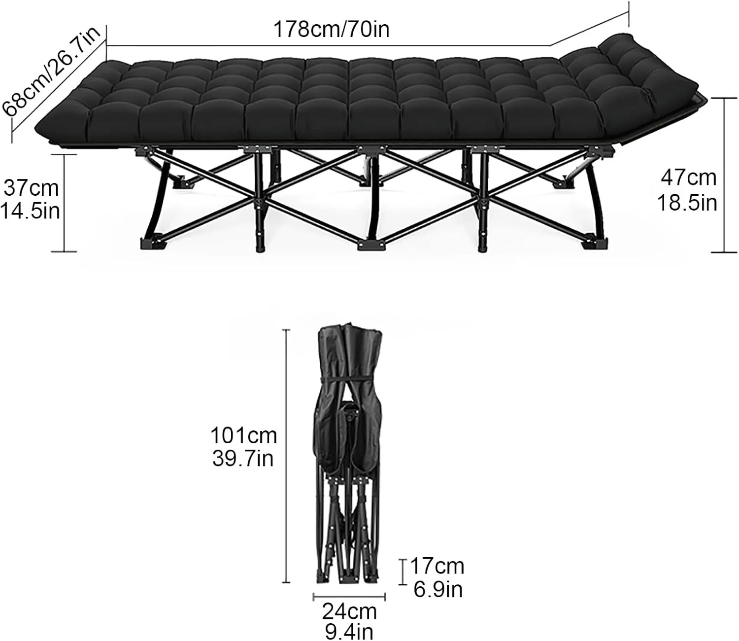 Folding Camping Cot, Heavy Duty Sleeping Cots with Carry Bag, Outdoor Portable Folding Lounge Chair Sleeping Cots Bed, Double Layer Oxford Portable Travel Camp Cots for Camping, Beach, Office Nap (