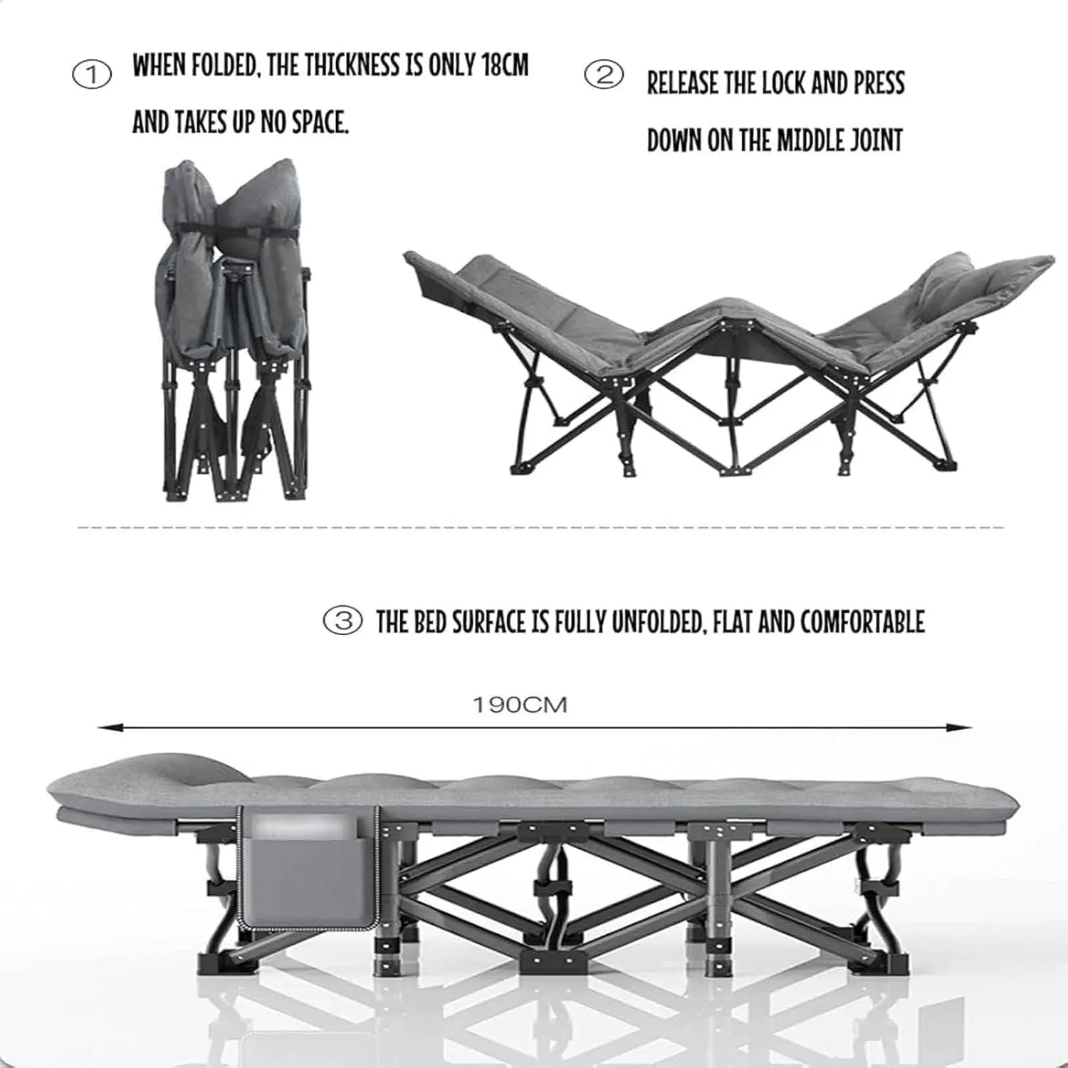 Folding Camping Cot Portable Metal Cots for Camping W/Mattress and Memory Headrest Reclining Chaise Load 330 Lbs Folding Bed