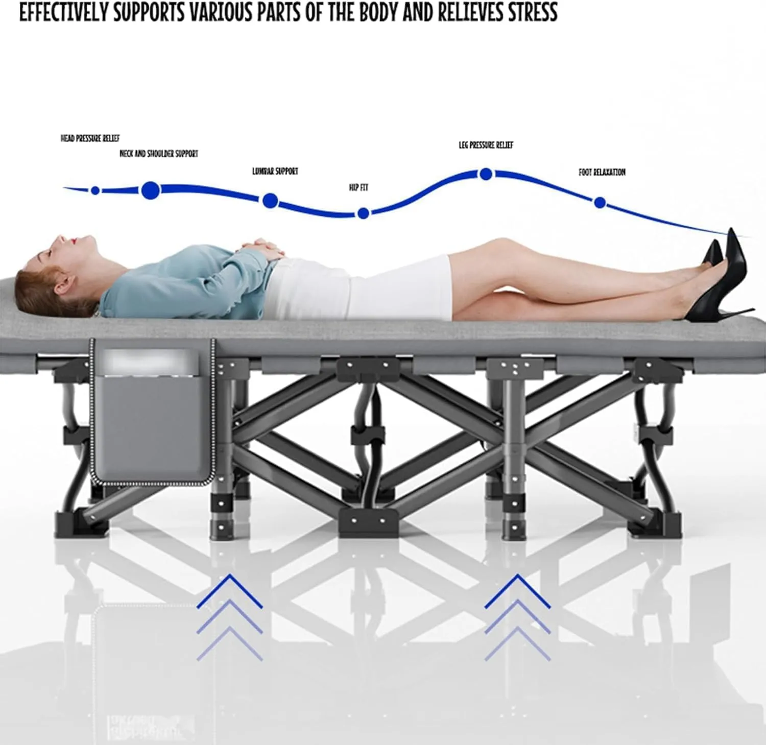 Folding Camping Cot Portable Metal Cots for Camping W/Mattress and Memory Headrest Reclining Chaise Load 330 Lbs Folding Bed
