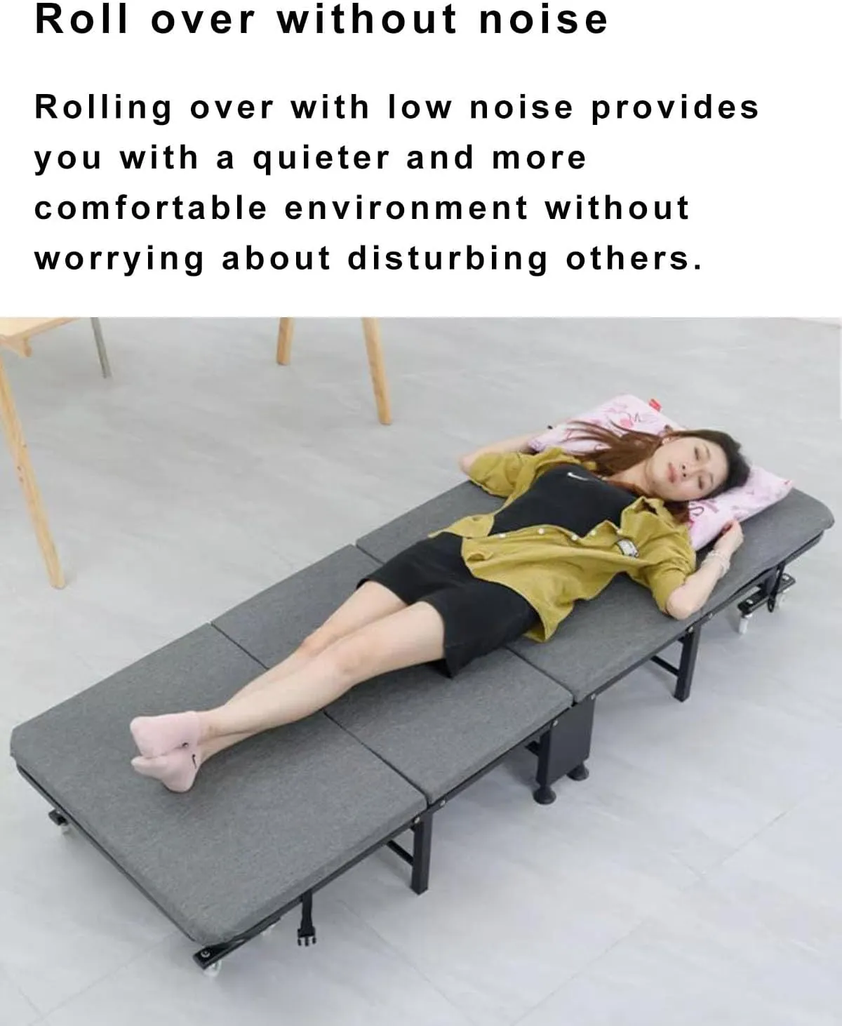 Folding Camping Cot with Mattress, 4-fold Folding Bed, Portable Foldable Bed with 8 Universal Pulleys, Space Saving, Extra Guest Bed for Home Office Nap Vocation Outdoor
