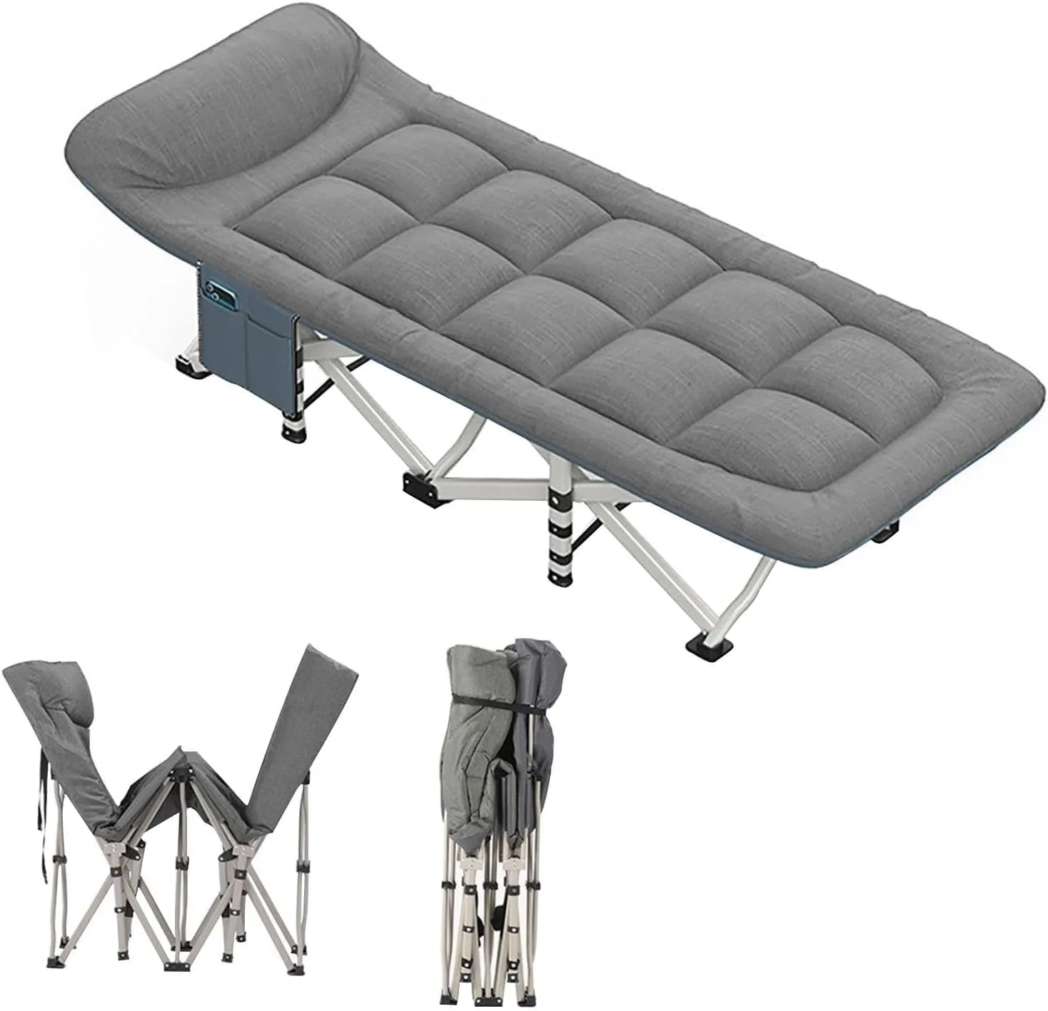 Folding Camping Cot with Pillow, Portable Lounge Chair Bed for Camping, Beach, Patio, Outdoor Travel, and Pool