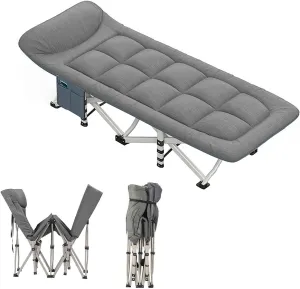 Folding Camping Cot with Pillow, Portable Lounge Chair Bed for Camping, Beach, Patio, Outdoor Travel, and Pool