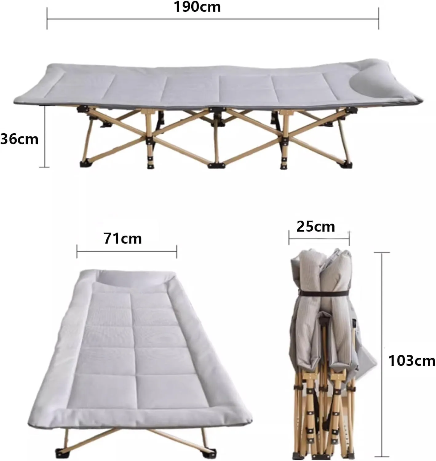 Folding Camping Cot,Camping Cot for Adults, Foldable Single Bed for Adults with Headrest & Side Pocket 1800D Ice Silk Fabric 160kg Load Capacity Heavy Duty Sleeping Cots(Grey,190 * 71cm)