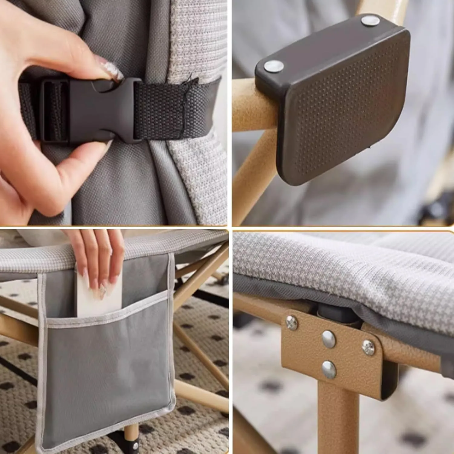 Folding Camping Cot,Camping Cot for Adults, Foldable Single Bed for Adults with Headrest & Side Pocket 1800D Ice Silk Fabric 160kg Load Capacity Heavy Duty Sleeping Cots(Grey,190 * 71cm)