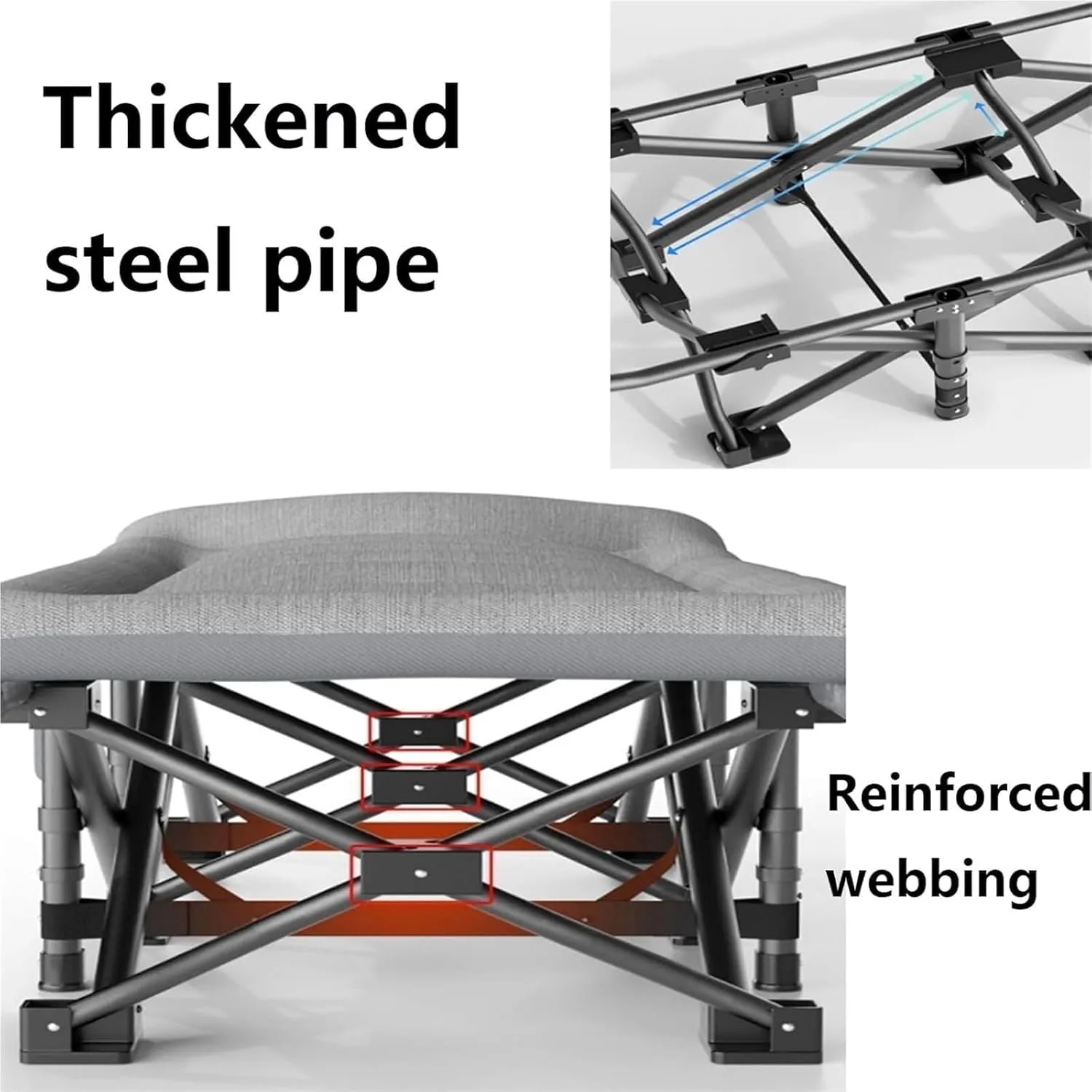 Folding Camping Cot,Camping Cot for Adults, Portable Folding Cot for Sleeping Lightweight Tent Cot with Storage Backpack Supports 160kg(Grey)