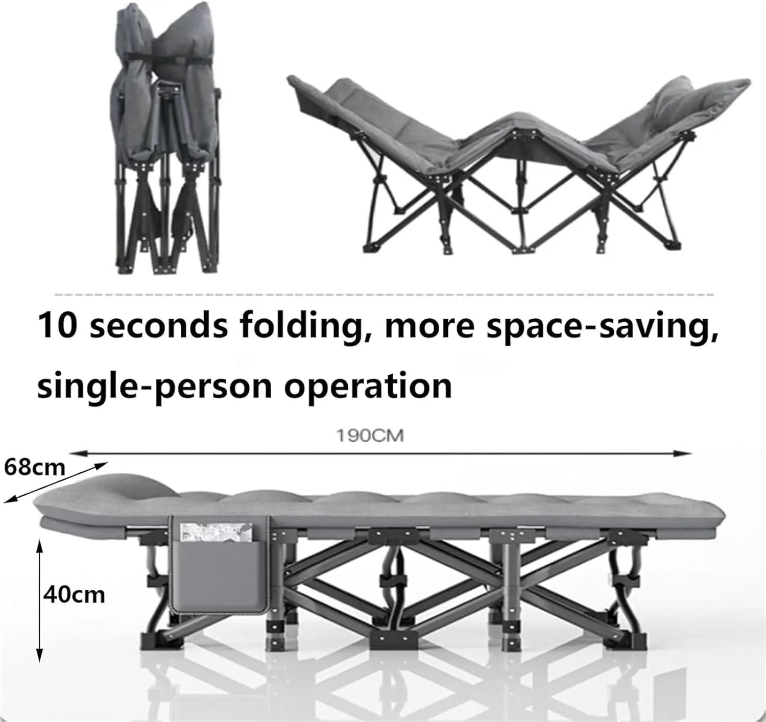 Folding Camping Cot,Camping Cot for Adults, Portable Folding Cot for Sleeping Lightweight Tent Cot with Storage Backpack Supports 160kg(Grey)