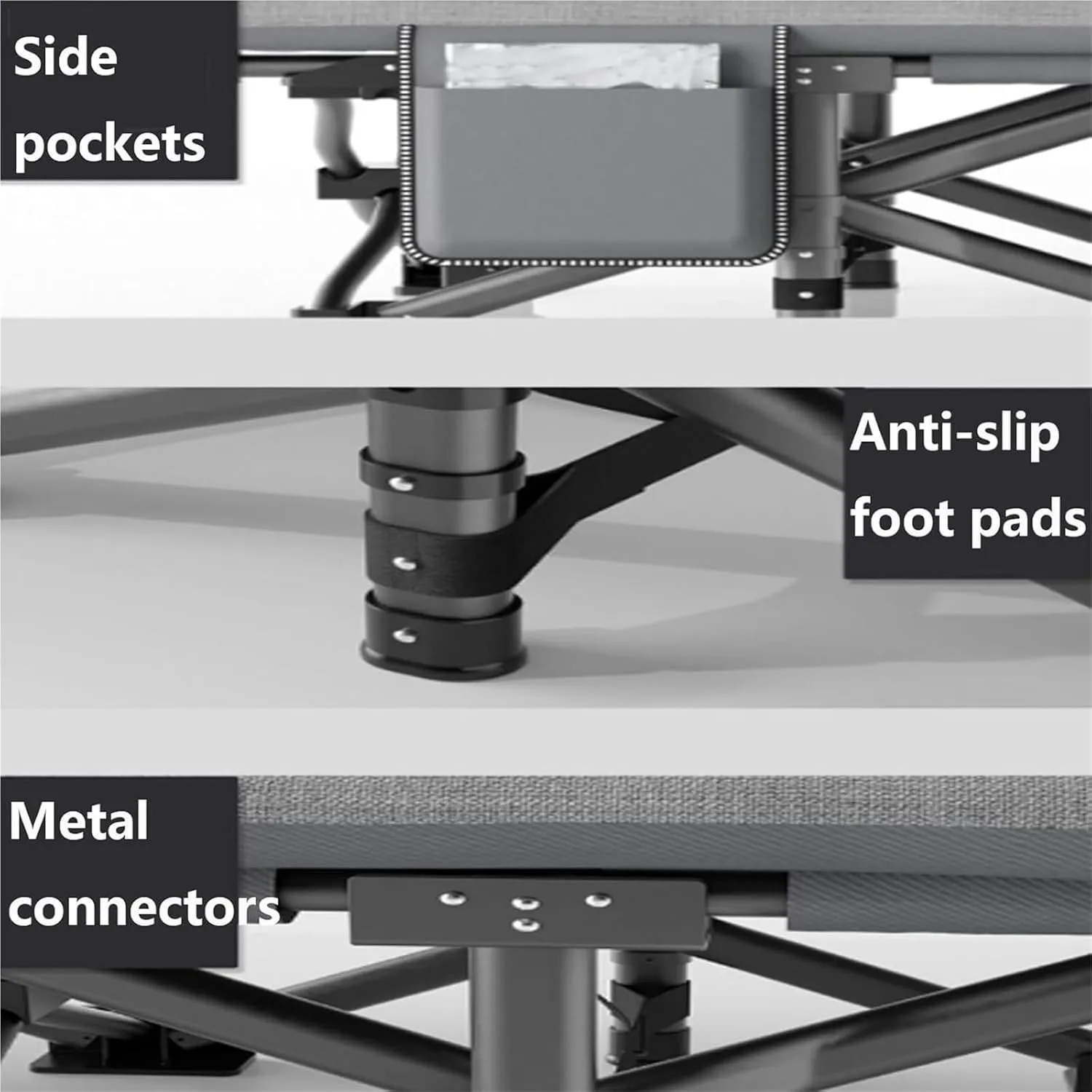 Folding Camping Cot,Camping Cot for Adults, Portable Folding Cot for Sleeping Lightweight Tent Cot with Storage Backpack Supports 160kg(Grey)