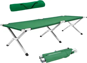 Folding Cot for Outdoor, Portable Bed 64 cm Width x 190 cm Length x 42 cm Height, Camping Bed with Aluminium Frame, Army Green, Catre plegable verde 01