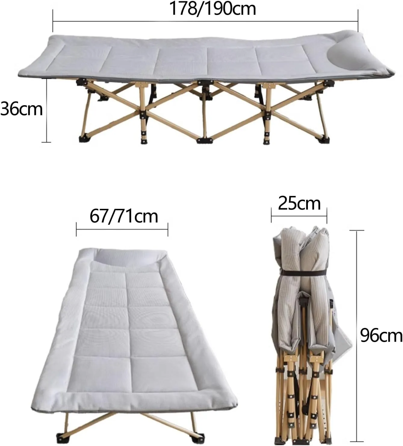 Folding Cots for Adults with Mattress and 3D Headrest Load Capacity 250kg Camping Cot Sleeping Cot for Travel Beach Patio Home Office(Green,178 * 67 * 36cm)