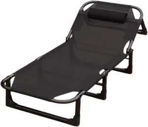 Folding Guest Chaise Lounge Bed, Breathable Polyester Mesh with Pillow, Portable Ergonomic Recliner Chair, No Assembly, for Home Office, Outdoor Camping(170 * 56 * 28cm)