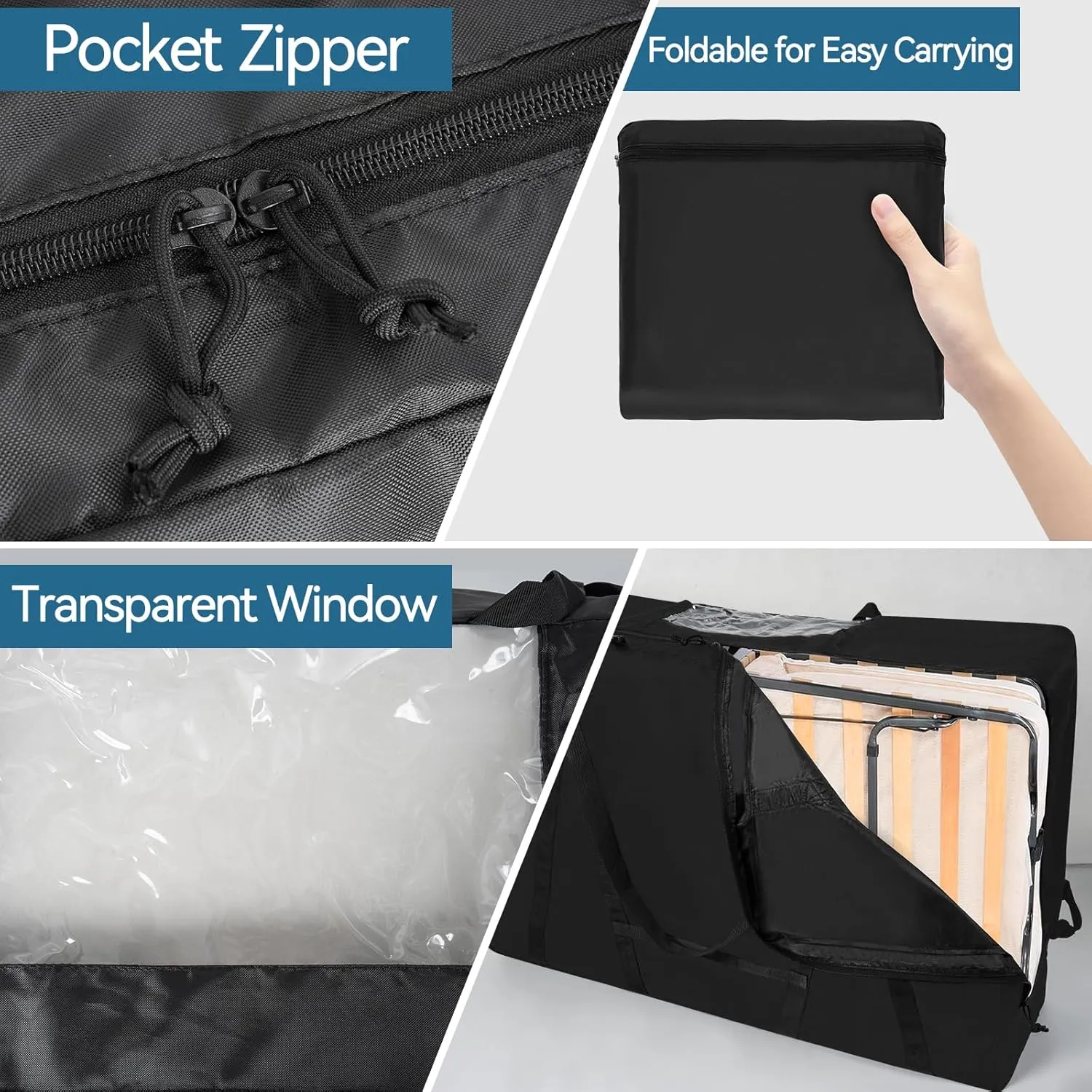 Folding Mattress Storage Bag,Trifold Memory Foam Mattress Carry Case,Portable Heavy Duty Mattress Moving Bag for Tri-Fold Guest Bed Mattress Fits 4" Narrow Twin & Cot Mattress