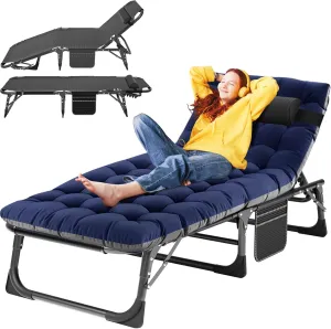 Folding Outdoor Chaise Lounge Chair, 5-Position Reclining Patio Chairs for Sun Tanning, Portable Sleeping Camping Cot for Adult, Sleeping Chair Perfect for Pool Beach Patio Lawn Sunbathing