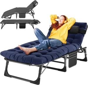 Folding Outdoor Chaise Lounge Chair, 5-Position Reclining Patio Chairs for Sun Tanning, Portable Sleeping Camping Cot for Adult, Sleeping Chair Perfect for Pool Beach Patio Lawn Sunbathing