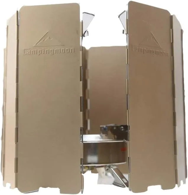 Folding Outdoor Stove Windscreen, 10Plates Aluminum Camping Stove Windshield with Carrying Bag, Lightweight Butane Burner Windshield Gold Color