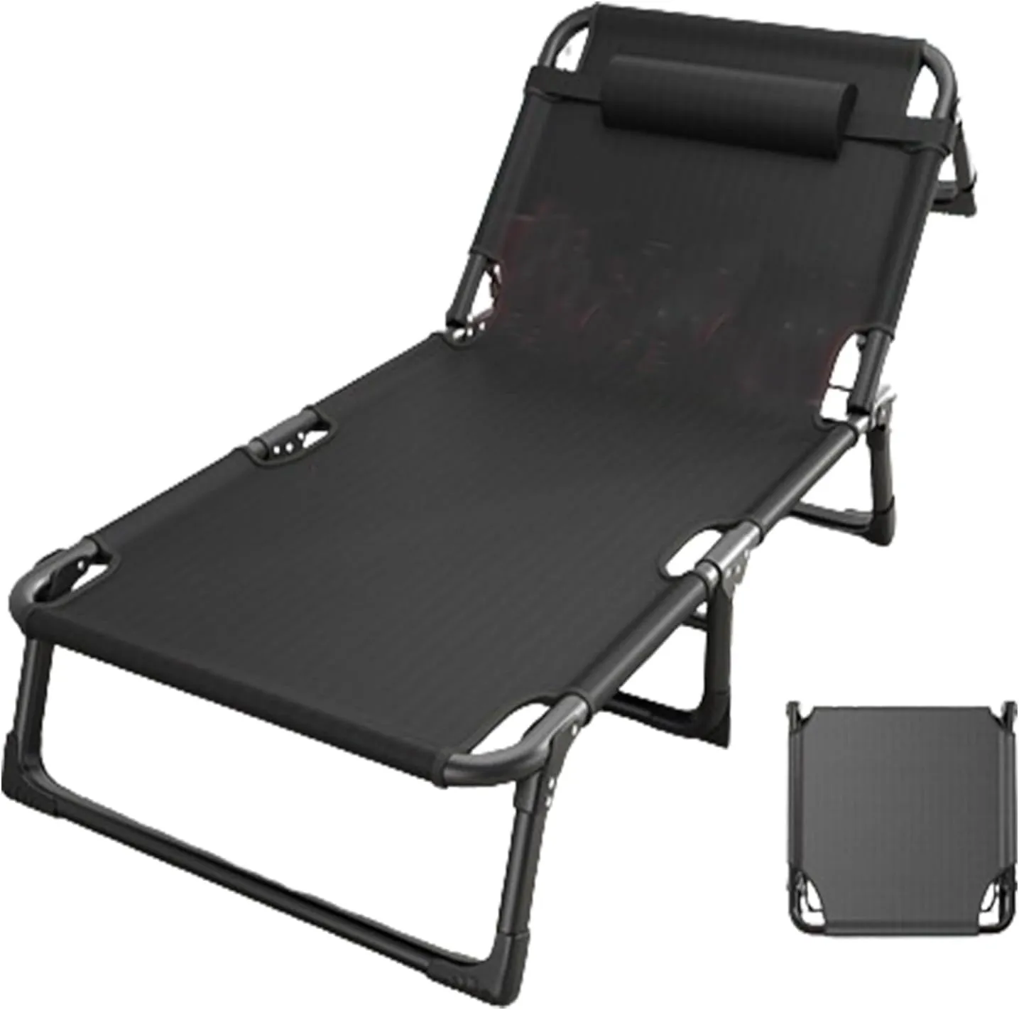 Folding Rollaway Bed, Camping Cot for Adults with Pillow, Portable Fold Up Guest Bed with Sturdy Steel Frame, 4 Position Adjustable for Indoor & Outdoor Activity(Black,190 * 68