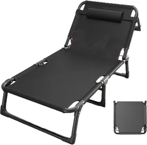 Folding Rollaway Bed, Camping Cot for Adults with Pillow, Portable Fold Up Guest Bed with Sturdy Steel Frame, 4 Position Adjustable for Indoor & Outdoor Activity(Black,190 * 68
