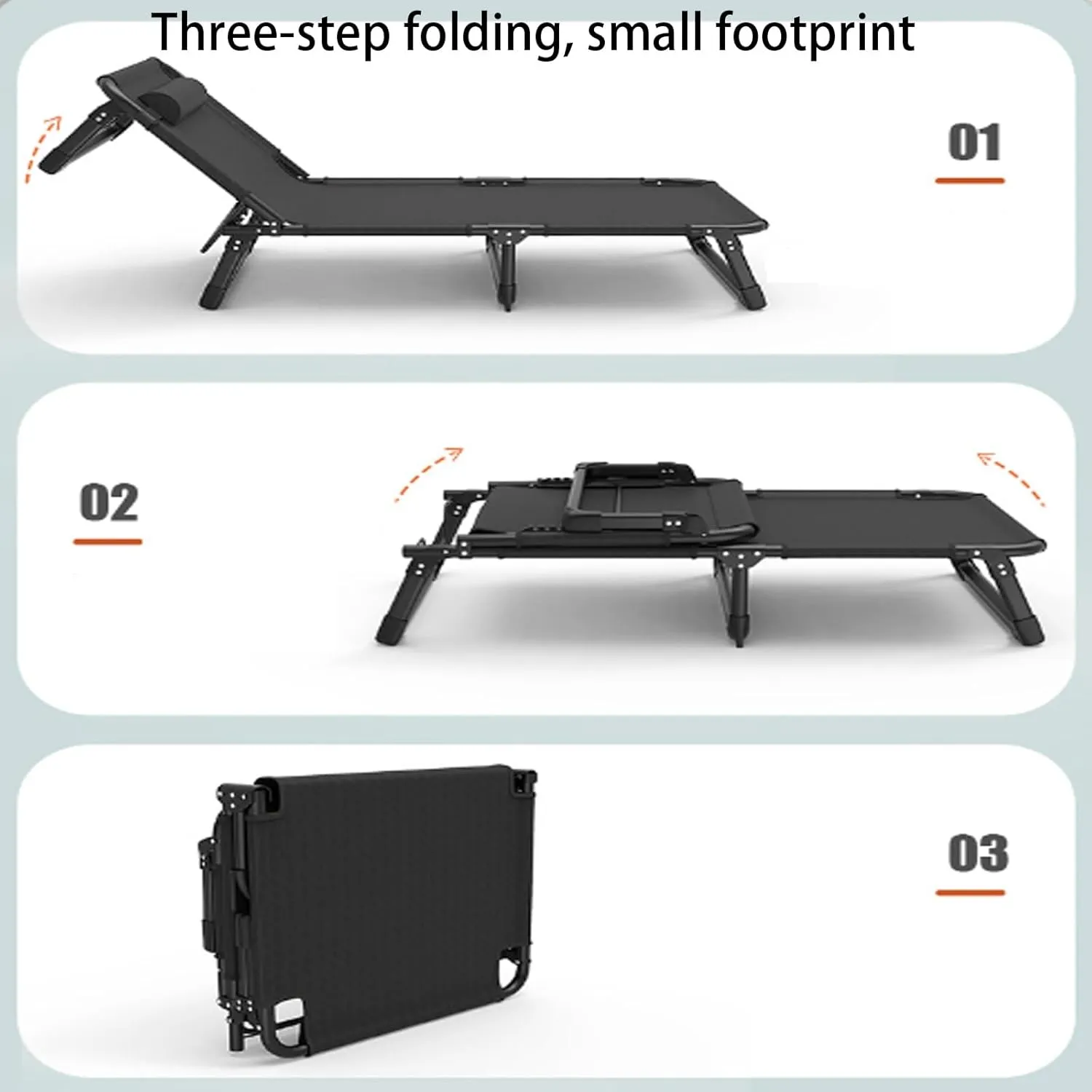 Folding Rollaway Bed, Camping Cot for Adults with Pillow, Portable Fold Up Guest Bed with Sturdy Steel Frame, 4 Position Adjustable for Indoor & Outdoor Activity(Black,190 * 68