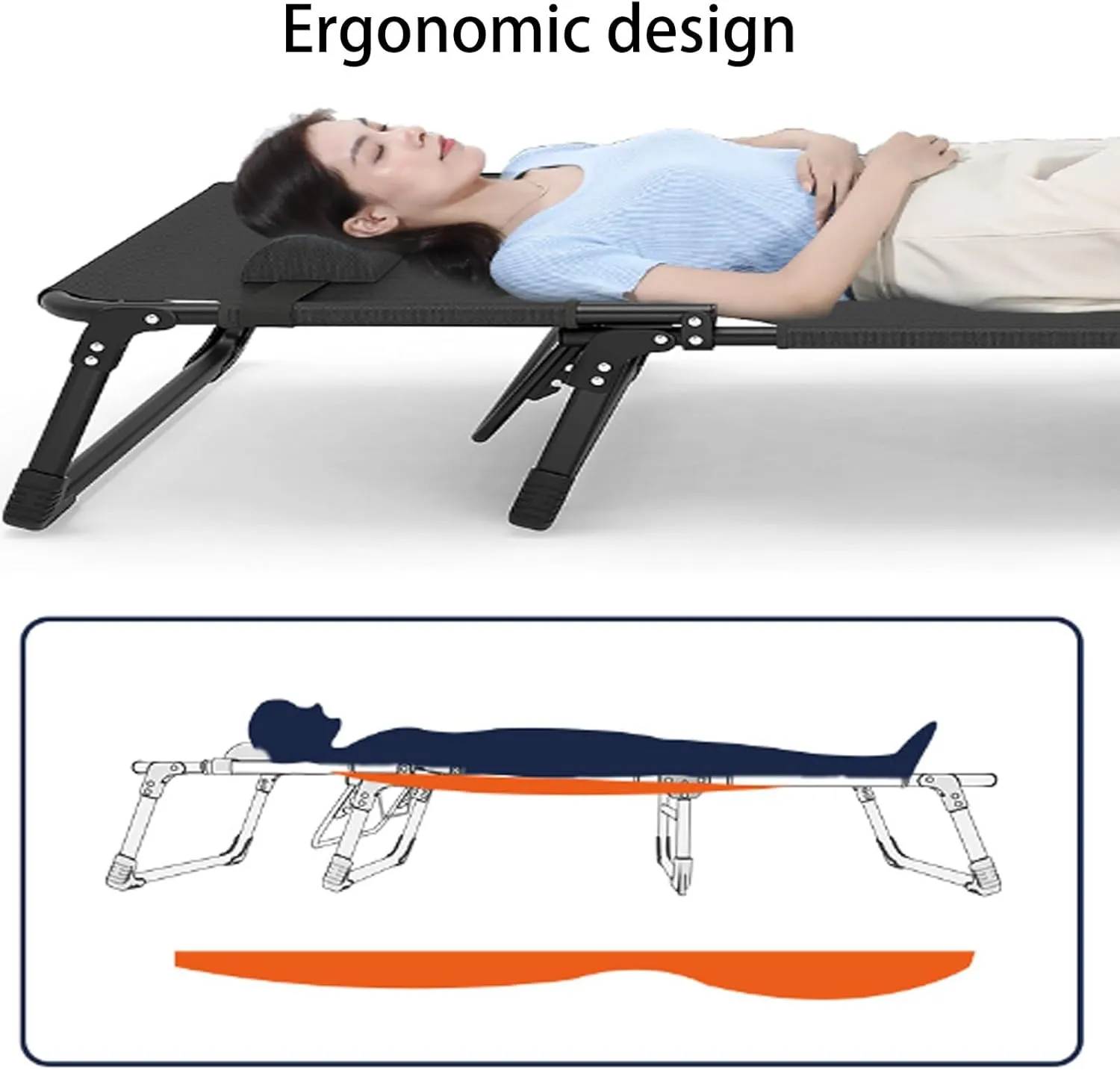 Folding Rollaway Bed, Camping Cot for Adults with Pillow, Portable Fold Up Guest Bed with Sturdy Steel Frame, 4 Position Adjustable for Indoor & Outdoor Activity(Black,190 * 68