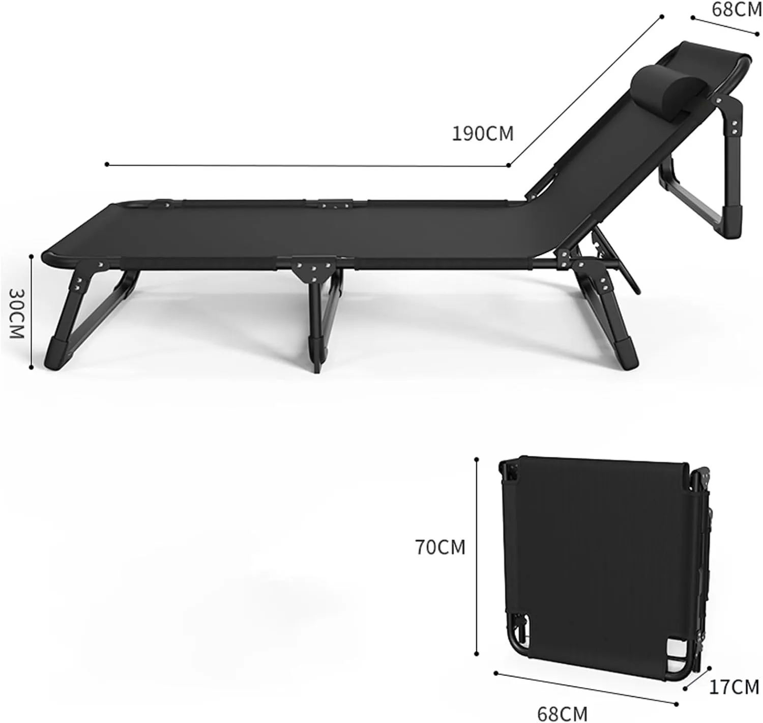 Folding Rollaway Bed, Camping Cot for Adults with Pillow, Portable Fold Up Guest Bed with Sturdy Steel Frame, 4 Position Adjustable for Indoor & Outdoor Activity(Black,190 * 68