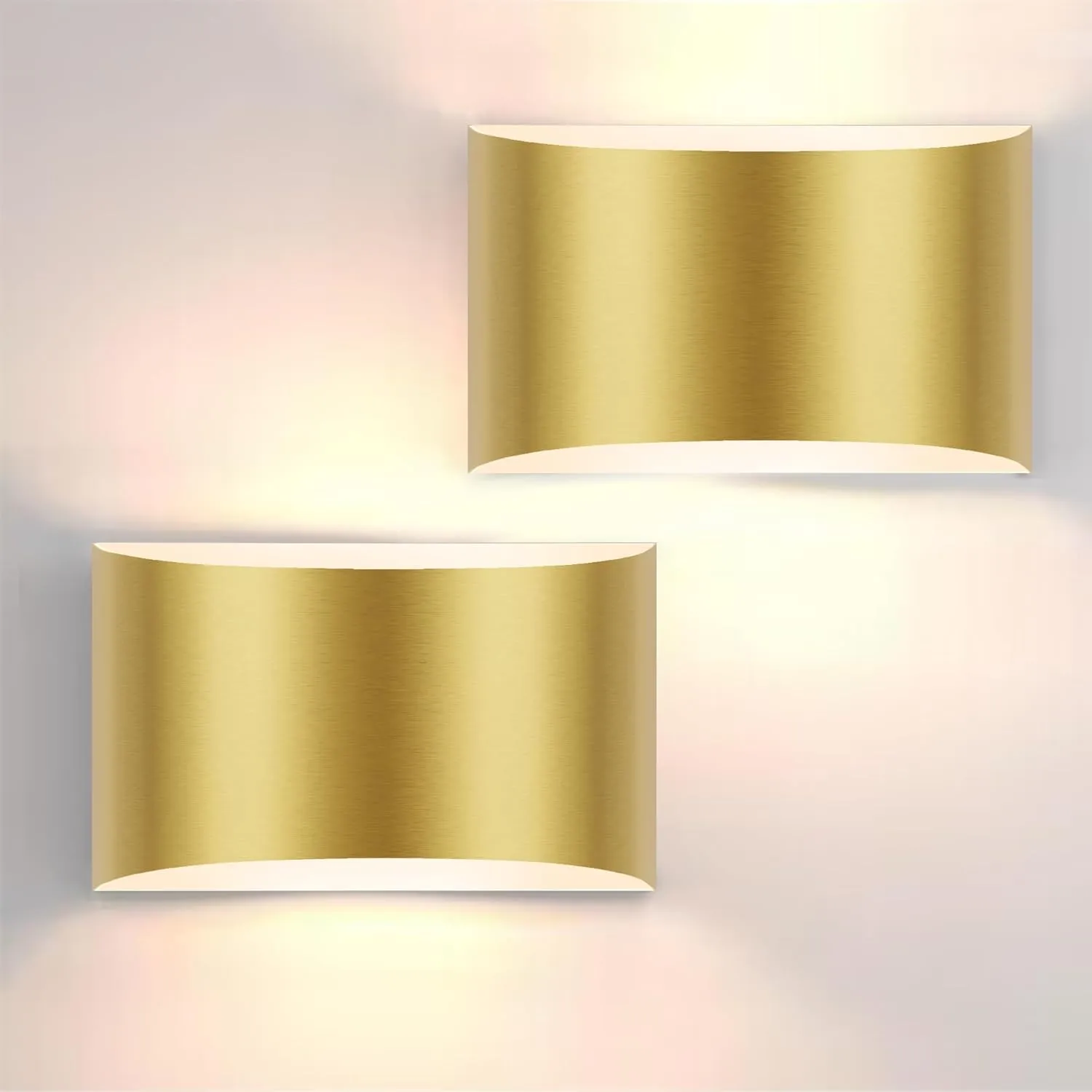 FOLKSMATE Modern LED Wall Sconces Set of 2, 3000K Warm White Up and Down Mount Light, Gold Hardwired Interior Wall Lights Lamp for Indoor Living Room Bedroom Hallway Basement Stairway